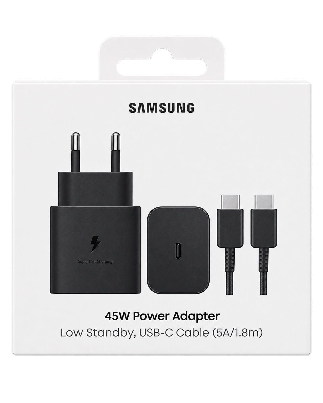 Kit Carregador Samsung 45W USB-C + Cabo USB-C 1,8m Preto